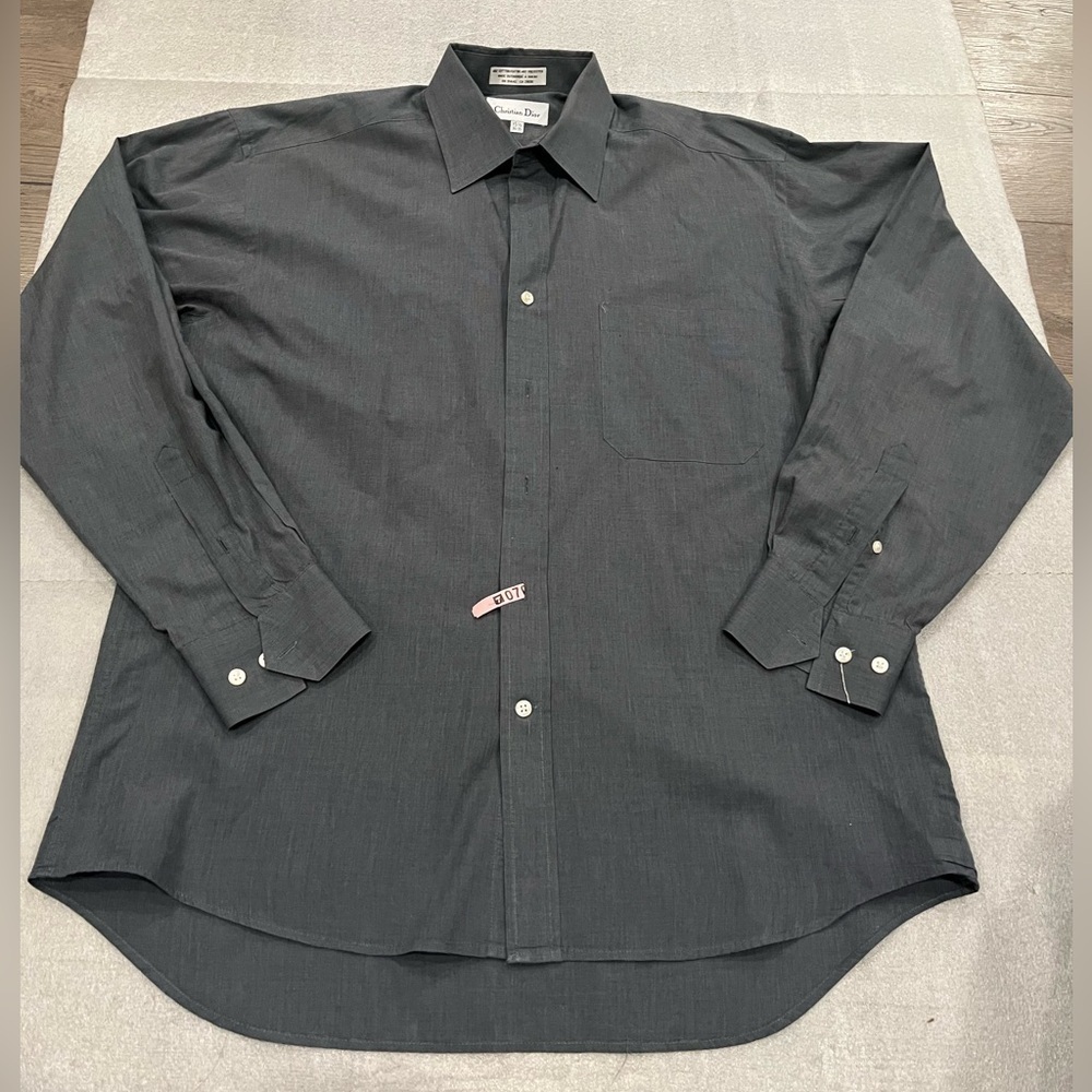 [15.5]Christian Dior Men's Dark Gray Cotton Blend Button Up Dress Shirt